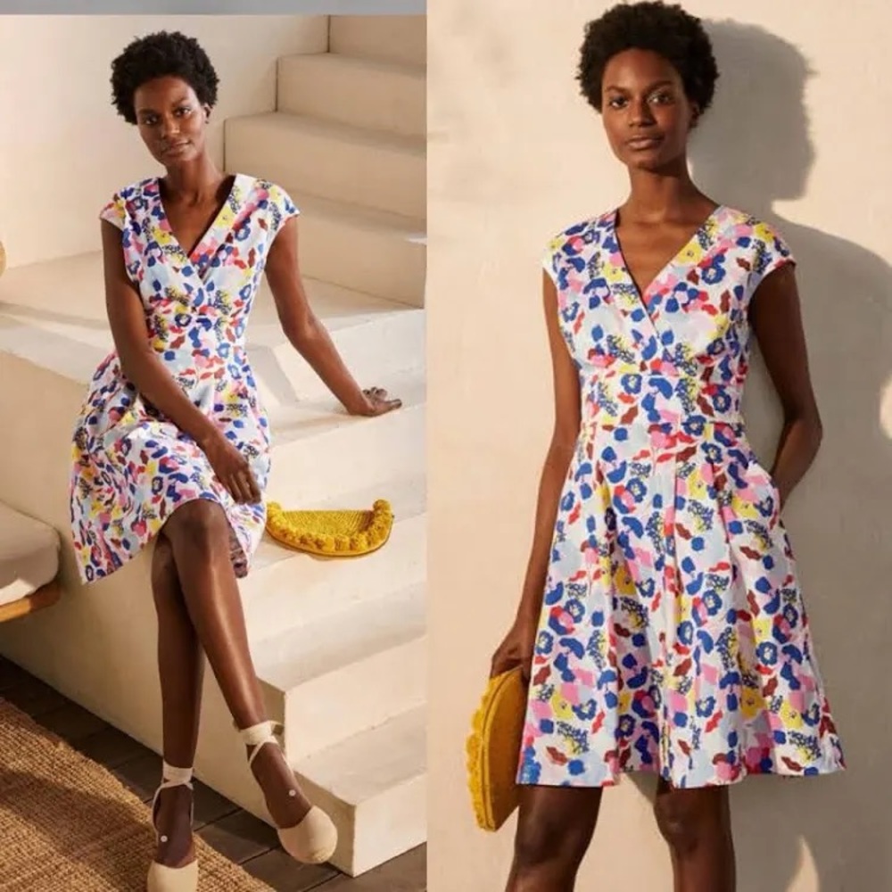 Boden Clemmie Floral Dress Fit and Flare Size 14 Long